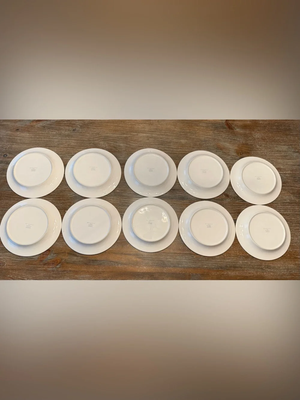 SET OF (10) POTTERY BARN EMMA BEADED STONEWARE DINNER PLATES
